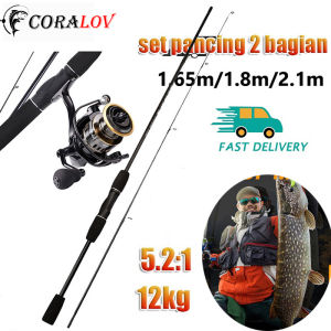 [Ready]CORALOV Pancing 1 Set Lengkap Kuat Jorang Pancing Kuat 50kg Joran Set Lengkap Set Alat Pancing Murah 1.65m 1.8m 2.1m Pancing Portabel 2 Bagian Pancing Spinning Fishing Rod Dan 5.2:1 Pancing Alat Gulungan Pancing Joran Pancing Senar Pancing Set