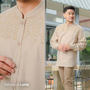 Coop Design - Fabian Koko Bordir Kerah Changi Collarless Katun Pria Lengan Panjang