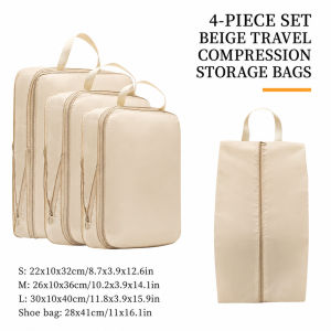 4PCS Travel Compression Packing Cubes Set Luggage Organizer Clothes Shoe Storage Bags Waterproof Set Beg Simpanan Travel