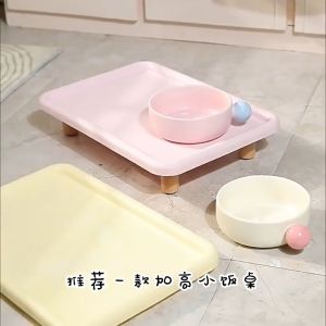MeowMart Pet Bowl Cat Dining Table Ceramic Elevated Stand Pet Neck Protection Leak-Proof Double Bowls