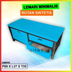 LEMARI RAK ROTAN SINTETIS Meja Bufet TV 3 Laci Penyimpanan Ruang Tamu Minimalis Modern Murah Terbaru