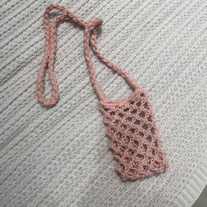 RANG Portable Crossbody Phone Bag Solid Color Crochet Lightweight Shoulder Bags Fashion Hollow-out Woven Phone Purse Gifts