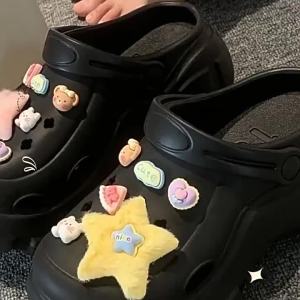 [Free Shipping] Cartoon Clogs For Women EVA Summer Fashion Versatile Platform Thick-Soled Height-Increasing Outdoor Closed-Toe Slippers