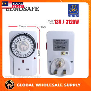 [ SIRIM ] EUROSAFE /M-Lite / RAPID-TECH 24Hours Timer Switch Plug (13A)Save Energy Auto ON /OFF THEBEN type Home /Office