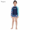 Swimming Suit for Kids Girls 3 Pieces Set Swimwear Swimming Outfit for Girls Teens Long Sleeve Rash Guard 3-16 Y Kids Swimsuit  3 In 1 Set Deep Blue Patchwork. 
