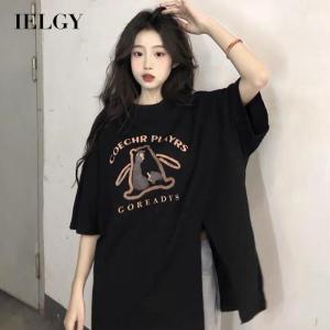 IELGY cute k Korean style split short-sleeved T-shirt womens loose all-match