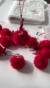 Fashionable Plush Keychain Strap Handmade Pom Poms Keyring DIY Bowknot Keyrings Pendant Versatile Phone Accessory