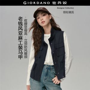 Giordano Women Cargo pockets stand collar drawstring waist vest Free Shipping 18376610