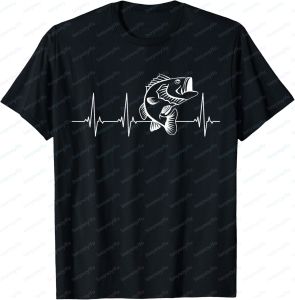 [Local Stock] VCC Fishing Bass Fish Heartbeat Graphic Printed T-Shirt Casual Fashion Loose Harajuku Man Tshirt Cotton Summer Short Sleeve Clothing