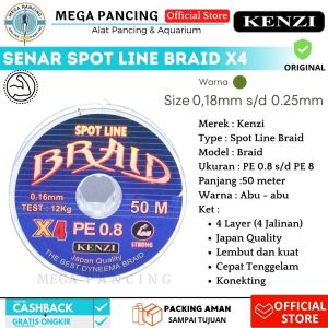Senar Pancing Kenzi Spotline Braid X4 50M PE 0.8 1 1.5 2 3 5 8 Konekting