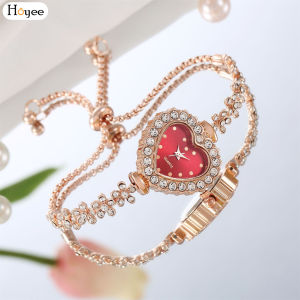 Hoyee Women Alloy Luxurious Quartz Watch Small Dial Bracelet Watch Wrist Ornament for Girlfriend Birthday Gift Women Luxury Stainless Steel Clock Quartz Women Wristwatch Crystal Round Bracelet Wrist Watch