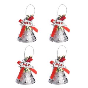 4Pcs Christmas Jingle Bells with Bows / Xmas Tree Bow Bells Hanging Pendant Ornaments / DIY Golden Bells / for Home Christmas New Year Party Decoration