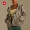 Moving Peach Women's Sports Hoodie Full-Zip Outdoor Jacket Cotton Warm Brushed Crop Coat Loose Fit Comfortable Gym Daily wear BSHL. 