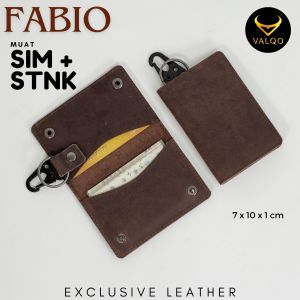VALQO FABIO Dompet STNK dan SIM Coklat CH Gantungan kunci kulit sapi untuk Mobil Motor STNK SIM Kartu Tol