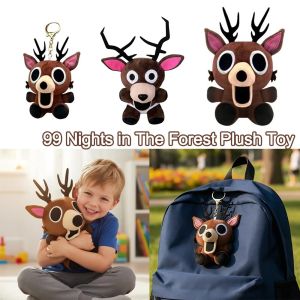 UFANSM ผ้าฝ้ายนุ่ม ของเล่นตุ๊กตา 99 คืนในป่า ตุ๊กตาสัตว์ ธีมป่าไม้ ตุ๊กตาสัตว์กวาง ใหม่ กระเป๋าพวงกุญแจตุ๊กตาผ้าขนสัตว์รูปกวาง ของขวัญสำหรับเด็ก