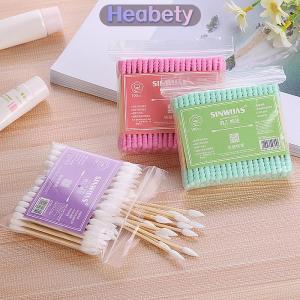 Heabety สำลีก้าน100ชิ้นแพ็คสองหัวสำหรับแต่งหน้าผ้าฝ้ายสำหรับผู้หญิงแท่งไม้ทางการแพทย์เครื่องมือทำความสะอาดหูจมูกเพื่อสุขภาพ