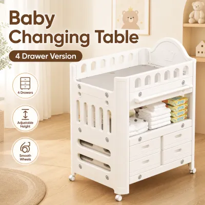 PlayPark Infant Care Station with Storage Drawers Baby Changing Organizer Adjustable Diaper Table for Newborn