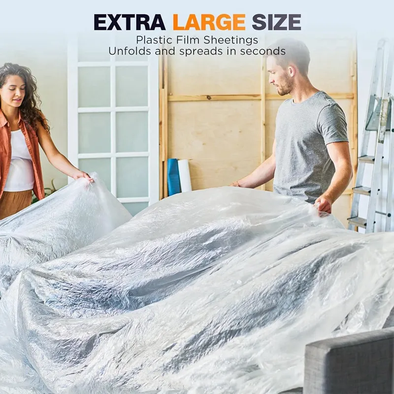 8-Pack Plastic Drop Cloth – 9 X 12 Feet Painters Sheeting, Tear-Resistant Polyethylene Tarp For Painting, Dust Protection, And Furniture Covering