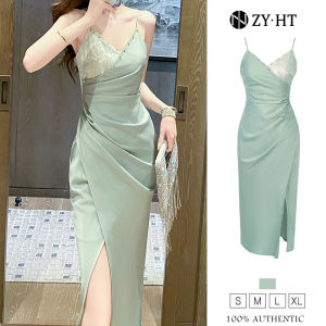ZYHT（ล้างสต๊อก ใช้คูปอง299บาทขึ้นไป）เดรสผู้หญิง เดรสสีเขียว เดรสสายเดี่ยว เดรสคอวี เดรสซาติน เดรสไฮโซ เดรสออกงาน เดรสไปงานแต่ง เดรสเซ็กซี่ เดรสฝรั่งเศส EraVogue 20437