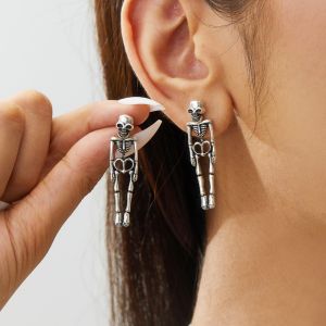 YOUSHI TOP Alloy Skeleton Earrings Skull Hip Hop Imitation Human Bone Earrings Aesthetic Detachable Halloween Earrings Halloween