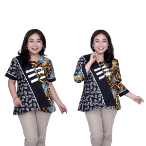 Putri Nasya Atasan Batik Jumbo Wanita Kerja Blouse Big Size Batik Wanita Blus Jumbo Kerja Seragam Batik / Atasan Batik Kantor Model Terbaru / Pakaian Batik Kekinian Bahan Katun Formal / Pakaian Super Big Wanita