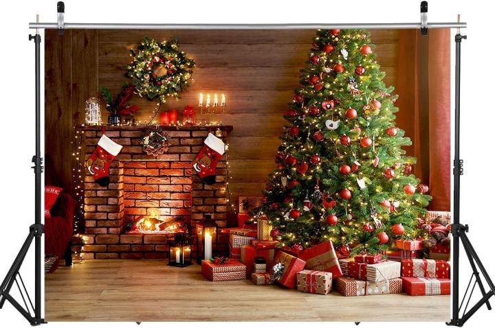 9x6ft Christmas Fireplace Photography Backdrop Christmas Backdrop