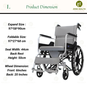 Kerusi Roda Wheelchair Manual Aluminium Alloy Waterproof Shower Bath Wheel Chair Orang Tua Patient Support Chair