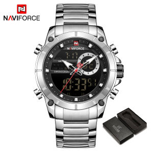 NAVIFORCE Classic Watch for Men Casual Digital Waterproof Wristwatch Double Display Gold Watches Stainless Steel Men Watch NF9163