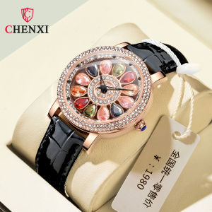 CHENXI watch for women waterproof original korean style luxury rosegold diamond gemstone rotating dial quartz watch