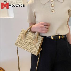 MOJOYCE Women Casual Cross Body Bag with Straw Pattern and Adjustable Strap Perfect for Summer Beach Days and Travel