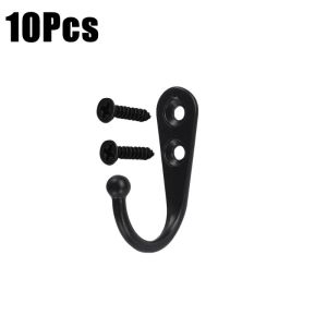 10Pcs Wall Hooks for Hanging Large Metal Coat Hooks with Screws Black Heavy Duty Wall Mounted Hook for Door Hook Coffee Mugs Towel Robe Coats Scarf Bag