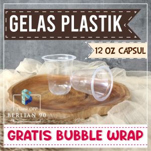 Gelas Plastik Oval 12 Oz Capsul/Oval  – Gelas Kopi Susu Teh Seblak Ronde Bandrek & Minuman Dingin Lainnya - Isi 50 Pcs (Free Bubble Wrap)