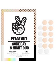 Bộ sản phẩm trị mụn ban ngày và ban đêm PEACE OUT miếng dán mụn hydrocolloid (20 miếng).    10 miếng dán trị mụn ban ngày + 10 miếng dán trị mụn ban đêm chứa 2% axit salicylic giúp làm mờ mụn nhanh chóng.