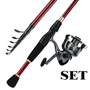 Sougayilang Joran Pancing Set Tongkat Dan Gulungan Pancing 1.8M 2.1M 2.4M Carbon Sutet Tongkat Pancing Teleskopik Ultra-ringan Dengan Rasio Gigi 5.2:1 Gulungan Pancing Set Lengkap Tongkat Pancing Untuk Air Asin Dan Air Tawar