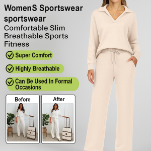 V Neck Sweatshirt Suit  Casual Slim Suit  Versatile And Tall Suit  Womens Commuter SuitV领卫衣阔腿裤两件套女