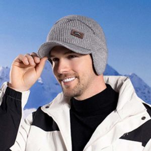 YOCKY Soft Earflap Woolen Hat Anti-cold Plush Hooded Thermal Cap Versatile Solid Color Ear Protection Peaked Cap Winter