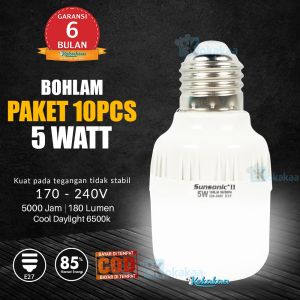 LAMPU LED SUPER TERANG PAKET 10 PCS SUNSONIC Capsule 5 Watt GARANSI 6 BULAN (Umur 5000 Jam) - Putih