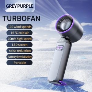Mini Portable Turbo Fan 100 Gear Speed Turbol Fan USB Rechargeable LED Screen Small Pocket Fan