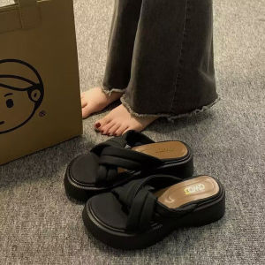 [Free Shipping] New Style Platform Sandals With Thick Soles Designed To Add Height And Featuring A Trendy One-Strap Design Are Available For Women