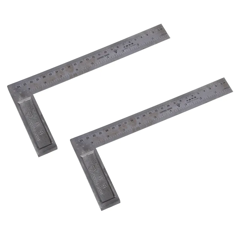 2X 90 Degree 25cm Length Stainless Steel L-Square Angle Ruler