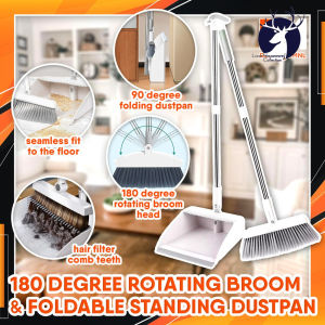 DUSTPAN AND BROOM SET Household Cleaner Sturdy & Durable Plastic Long Handle Foldable Broom and Dustpan Set STAND ALONE DUSTPAN
