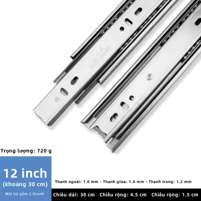 Ray Trượt Bi 3 Đoạn - Thép Mạ Kẽm Chống Gỉ Chịu Tải 30kg Bền Chắc Cho Tủ & Ngăn Kéo