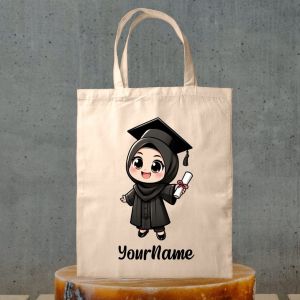 Ready Stock Cartoon Customize Name Cute Graduation Canvas Bag No MOQ Personalized Gift Bag for Graduation Canvas Bag