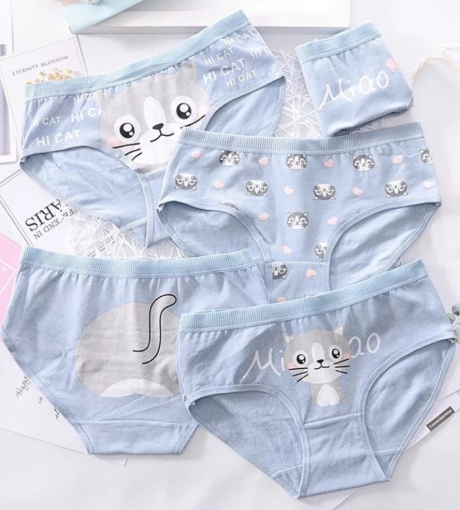 (Ladybragi)👙 A-28 กางเกงในแมวเหมียว ผ้ายืด ลายน่ารัก สวมใส่สบาย สีฟ้า ...
