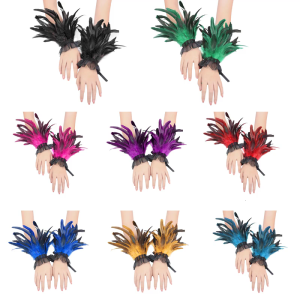 Ethnic Hand Cuffs Vintage 1920s Flapper Women Arm Covers Cosplay Costume Accessory Feathered Arm Sleeves Party Supply
