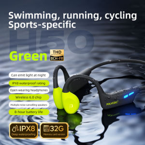 Polvcdg- H50 LED Light Bone Conduction Sports Headphones Ipx8 Waterproof Swimming Headphones Bluetooth 6.0 Cycling Sports Headphones With Microphone