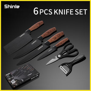 6 PCS Kitchen Knife Set Stainless Steel Chef Knife Bread Knife Cleaver Scissors
