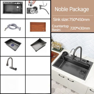 🔔Ready stock 🔔Kitchen sink/Sink SUS 304 stainless steel/waterfall faucet Sinki /LED water temperature display/Sinki Dapur/Sinki bilik air