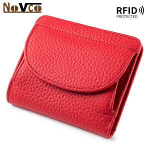 Novco Womens Genuine Leather Wallet Multifunction Card Holder Wallet for Women Anti Theft RFID Credit Card Holder Small Leather Credit Card Wallets Short Compact Cute Small Coin Purse for Women