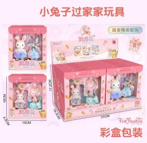 Rabbit Doll Families with Toys Accessories Miniature House Decoration Pretend Play Set Mainan Budak Perempuan 3347 -1 pc